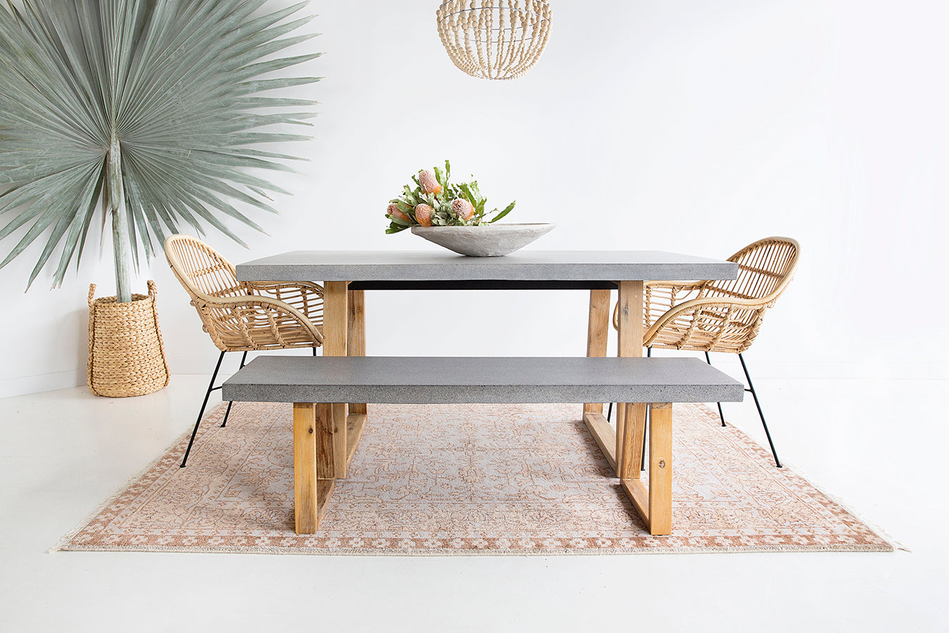 1.6m Alta Rectangular Dining Table - Speckled Grey with Light Honey Acacia Wood Legs - www.elkstone.com.au