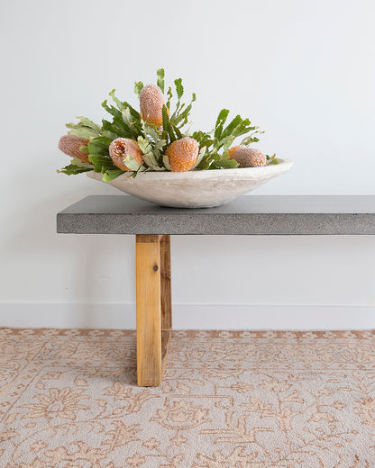 1.65m Alta Bench Seat - Speckled Grey with Light Honey Acacia Wood Legs - www.elkstone.com.au