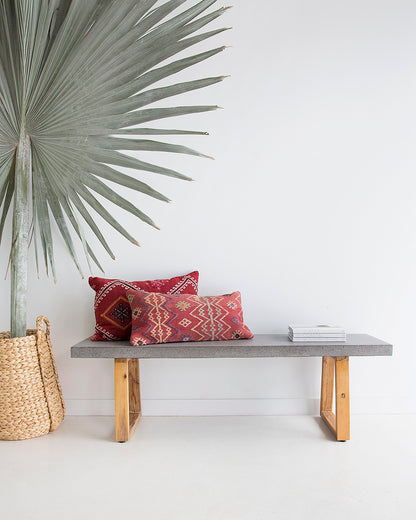 1.45m Alta Bench Seat - Speckled Grey with Light Honey Acacia Wood Legs - www.elkstone.com.au