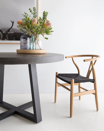 1.2m Alta Round Dining Table - Black with Black Metal Legs - www.elkstone.com.au