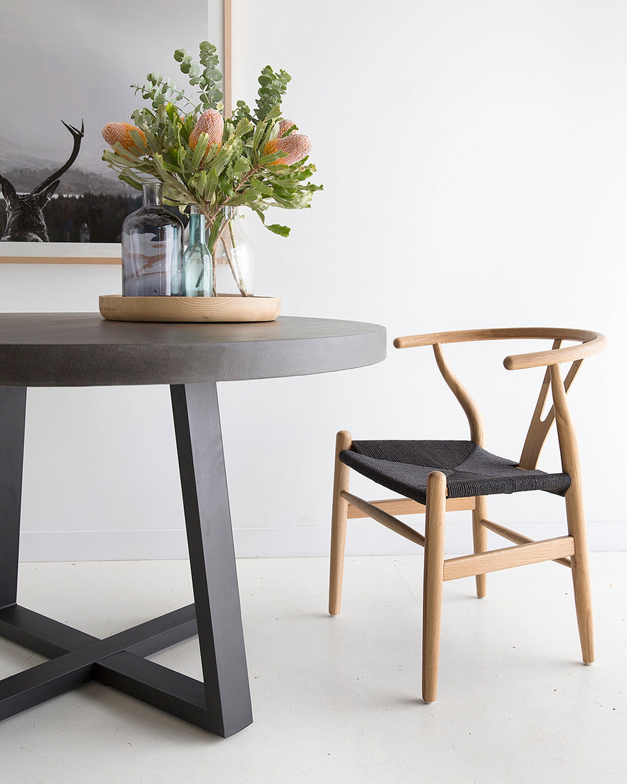 1.0m Alta Round Dining Table - Black with Black Metal Legs - www.elkstone.com.au