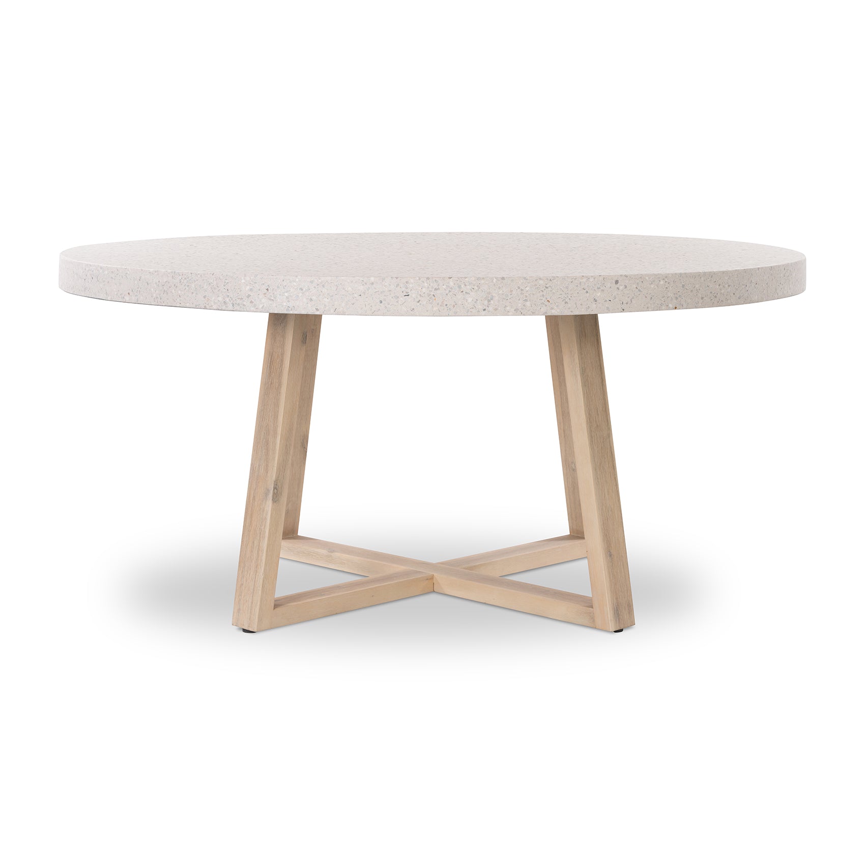1.6m eTerrazzo Round Dining Table | Ivory Coast with Ivory Washed Acacia Wood Legs - www.elkstone.com.au