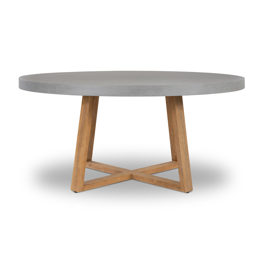 1.6m Alta Round Dining Table | Pebble Grey with Light Honey Acacia Wood Legs - www.elkstone.com.au