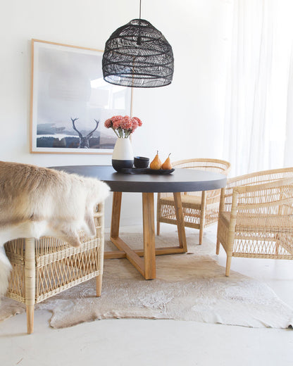 1.6m Alta Round Dining Table - Black top with Light Honey Timber Legs - www.elkstone.com.au