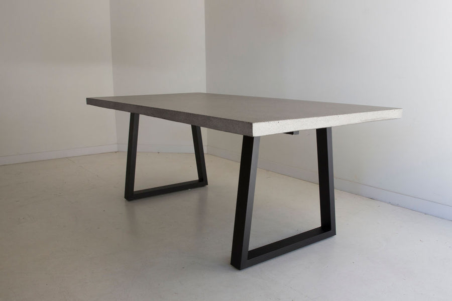 2.4m Alta Rectangular Dining Table - Speckled Grey with Black Powder Coated Iron Legs - www.elkstone.com.au