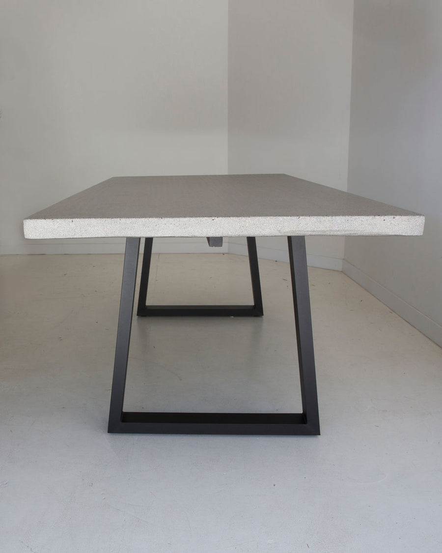 2.4m Alta Rectangular Dining Table - Speckled Grey with Black Powder Coated Iron Legs - www.elkstone.com.au