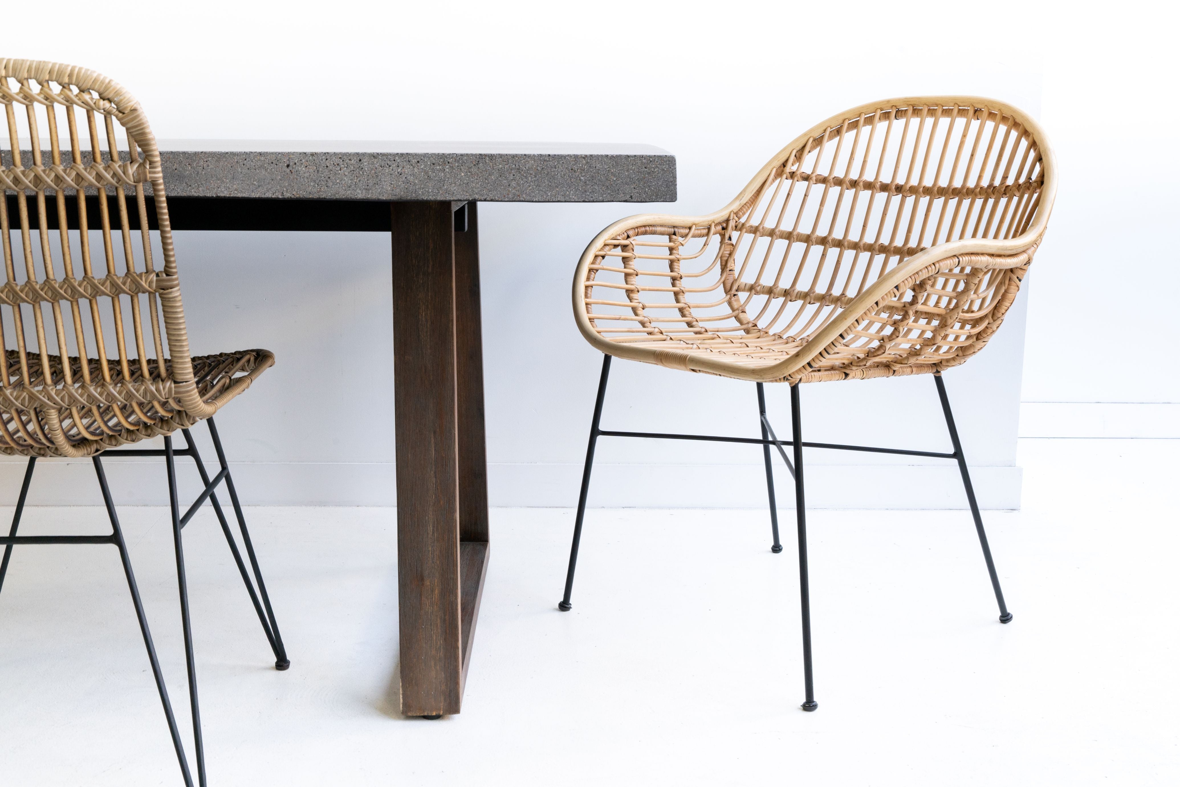 1.6m Alta Rectangular Dining Table - Speckled Grey with Norwegian Grey Timber Legs - www.elkstone.com.au