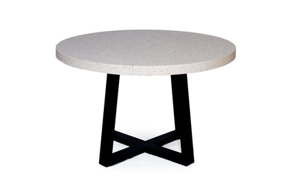 1.4m eTerrazzo Round Dining Table | Ivory Coast with Black Metal Legs - www.elkstone.com.au