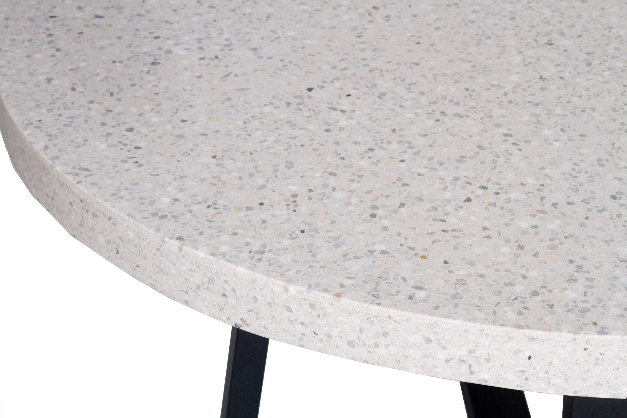 1.4m eTerrazzo Round Dining Table | Ivory Coast with Black Metal Legs - www.elkstone.com.au