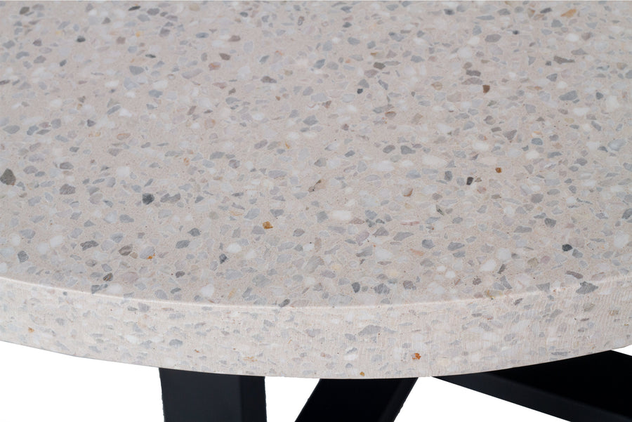 1.4m eTerrazzo Round Dining Table | Ivory Coast with Black Metal Legs - www.elkstone.com.au